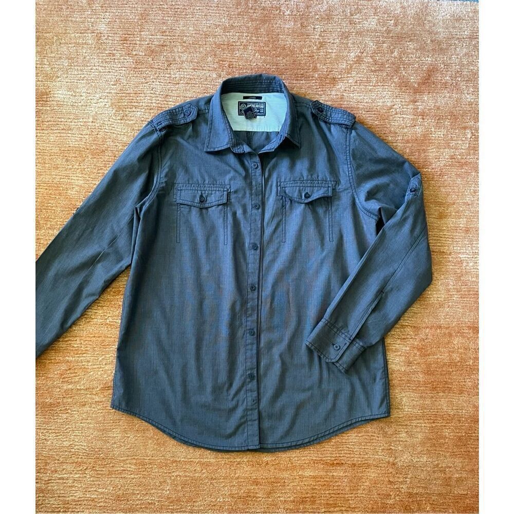 American Rag Mens Button Down Long Sleeve  Grey Shirt Size L